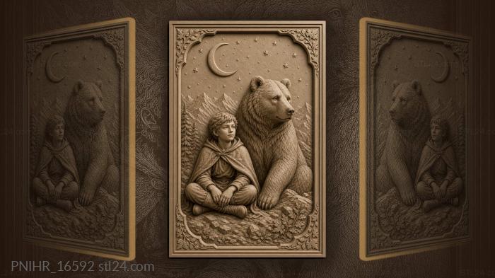 Boy and bear under a crescent moon 3d STL model