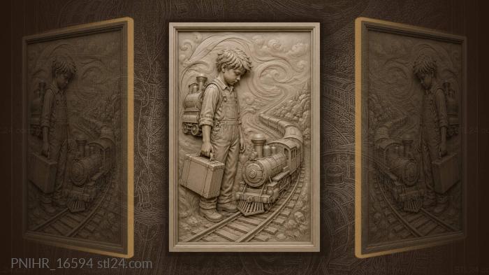 Traveller boy with a locomotive backpack 3d STL model