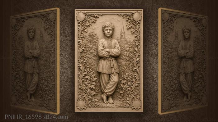Boy with church in landscape 3d STL model