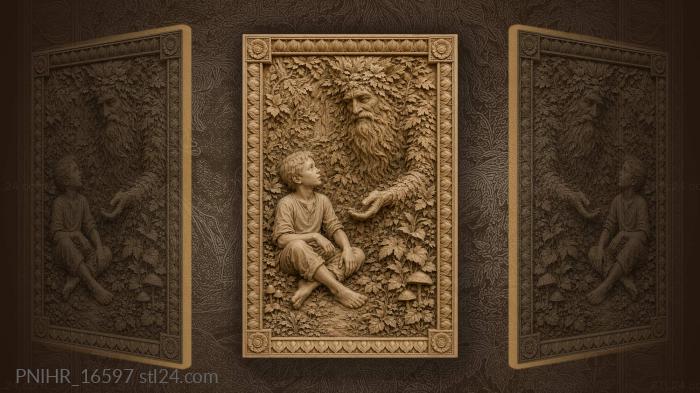 Boy listens to forest elder near mushrooms 3d STL model