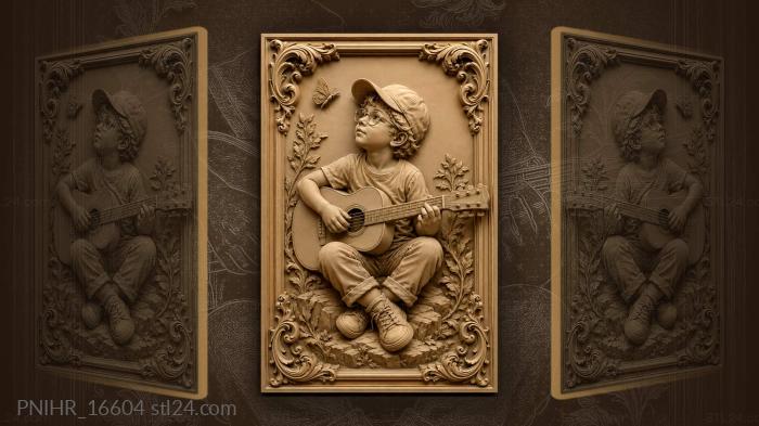 Capped guitarist with a butterfly nearby 3d STL model
