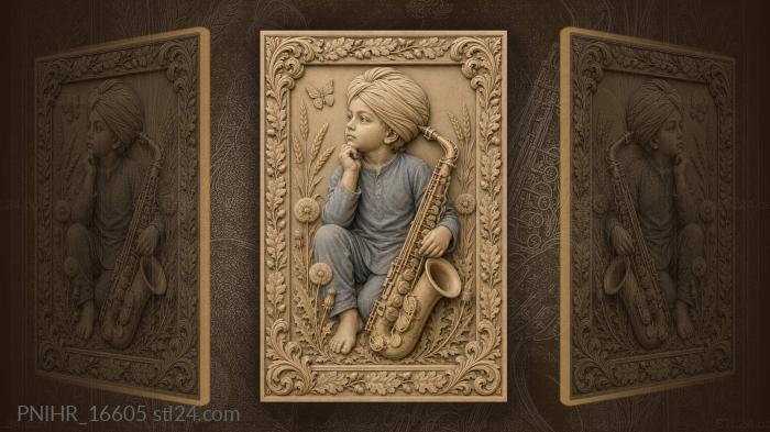 Saxophone boy in a turban among wheat 3d STL model
