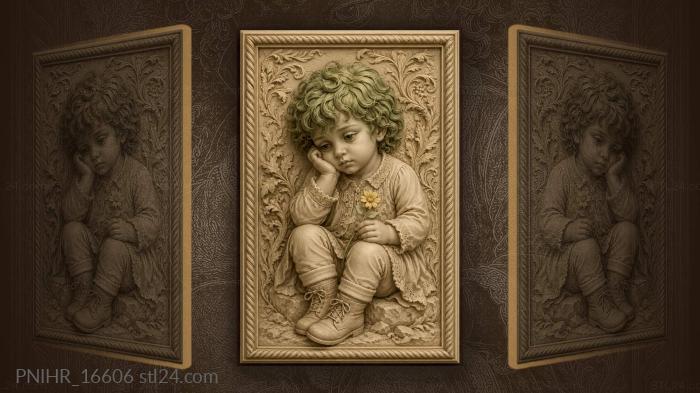 Melancholy child with yellow flower 3d STL model