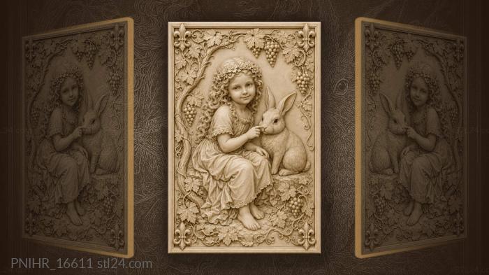 Child touches rabbit nose gently 3d STL model