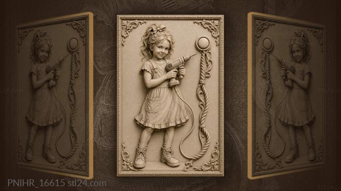 Girl with a red power drill 3d STL model