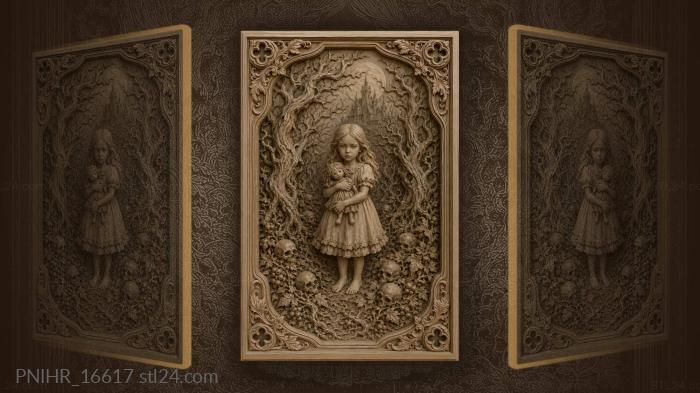 Girl with doll haunted forest 3d STL model