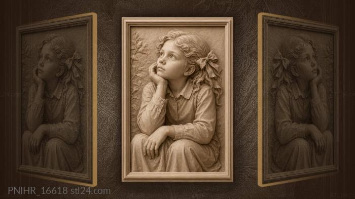 Girl with ribbons thoughtful moment 3d STL model
