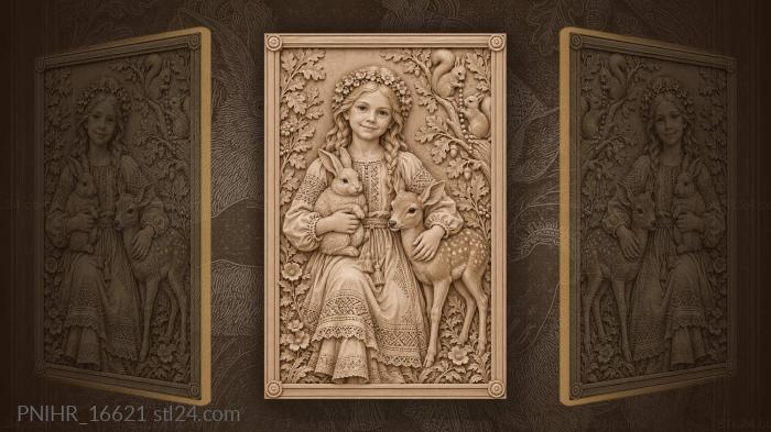 Girl with rabbit and gentle deer 3d STL model