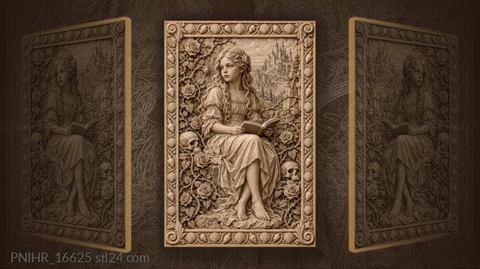 Girl with roses and distant castle 3d STL model