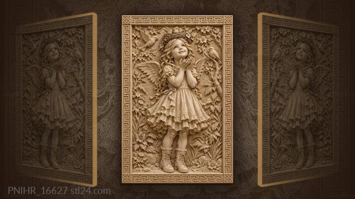 Angel girl with birds nest crown 3d STL model