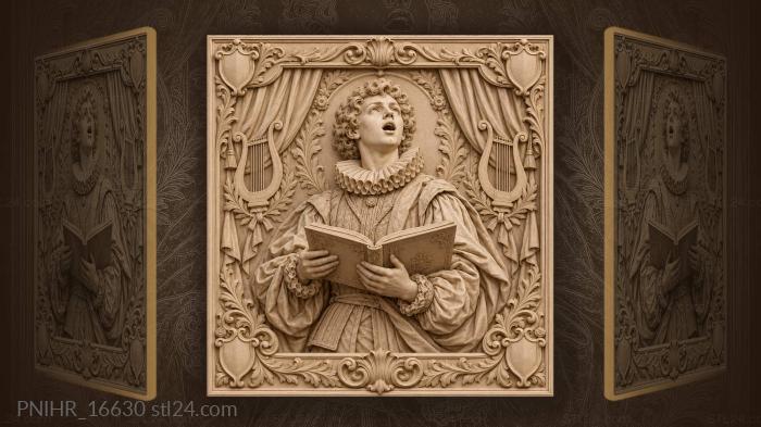 Young singer with lyres curtains 3d STL model