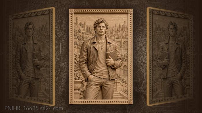 Young man with book city view 3d STL model