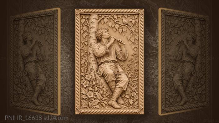 Flute player with birch and bird 3d STL model