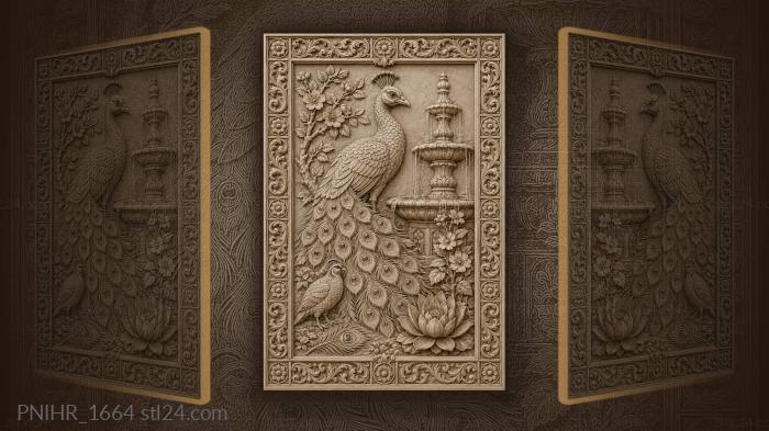 Majestic peacock with floral fountain 3d STL model