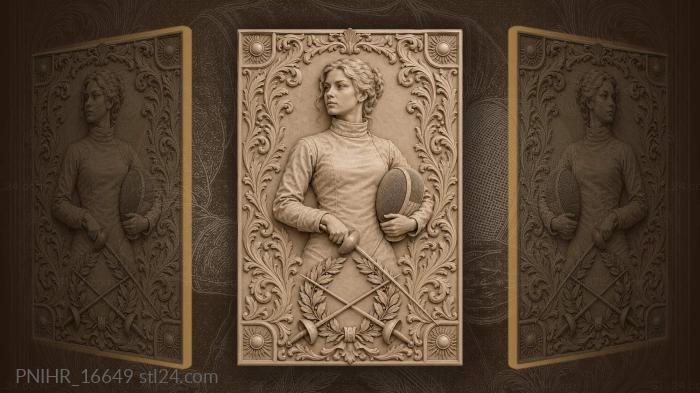 Fencer with laurel and swords 3d STL model
