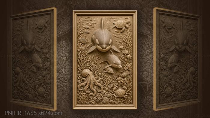 Orca family ocean life scene 3d STL model