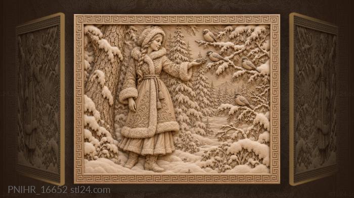 Winter maiden with birds berries 3d STL model