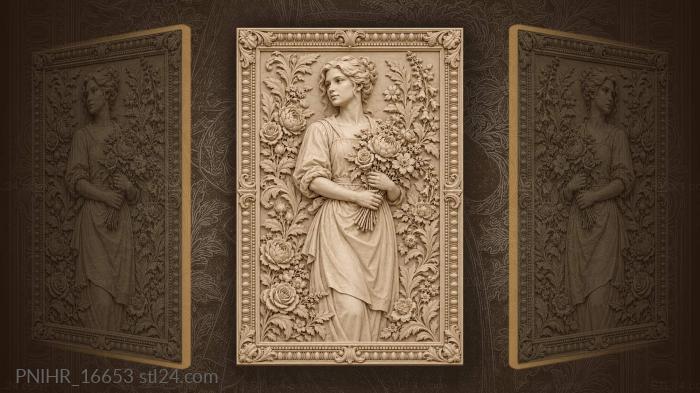 Girl with summer flower bouquet 3d STL model