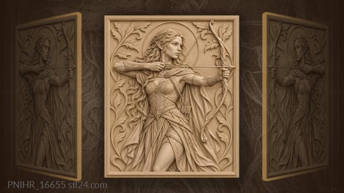 Elf girl with a bow among leaves 3d STL model