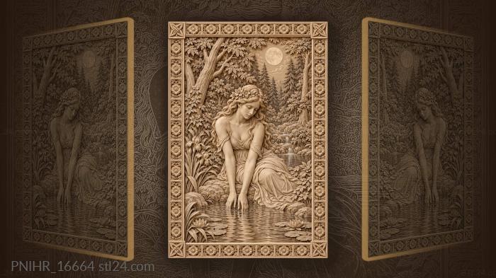 Girl dipping her palms into the pond 3d STL model
