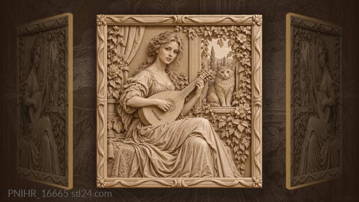 Girl playing by a window with a cat 3d STL model