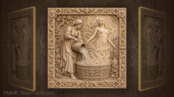 Woman bathing in fiery light 3d STL model