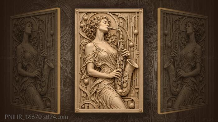 Saxophone player among circuit lines 3d STL model