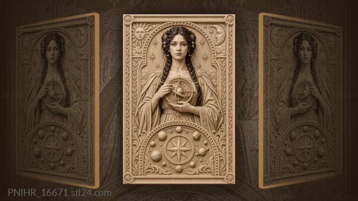 Braided girl holding a sextant among planets 3d STL model