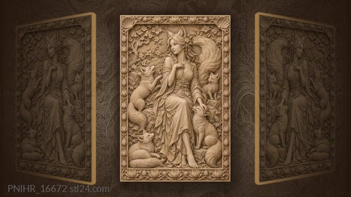 Fox spirit with playful companions 3d STL model