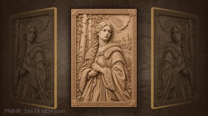 Maiden with birch trees and bird 3d STL model