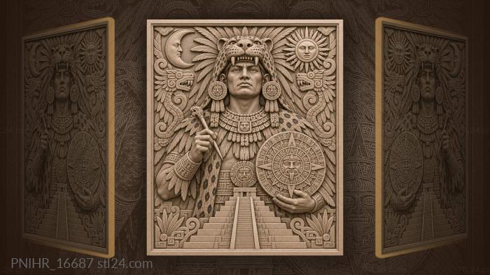 Aztec ruler with calendar and sun 3d STL model