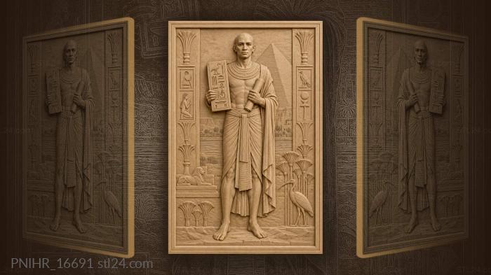Imhotep with scroll and hieroglyphs 3d STL model