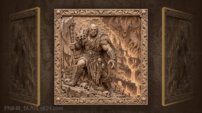 Orc warrior amidst fiery chaos 3d STL model