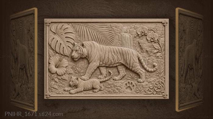Tiger family amidst lush tropics 3d STL model