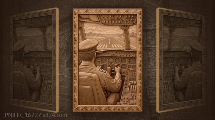 Pilot in vintage aircraft cockpit 3d STL model