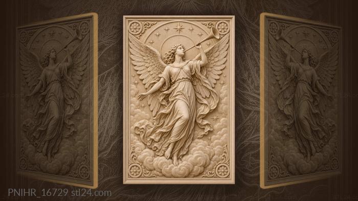 Angel blowing trumpet above clouds and stars 3d STL model