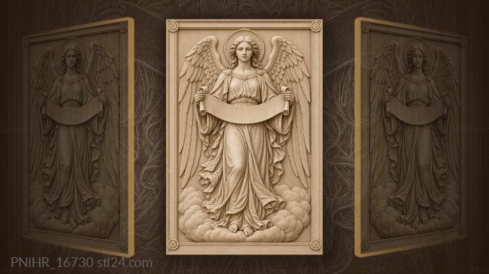 Angel on clouds with blank scroll 3d STL model