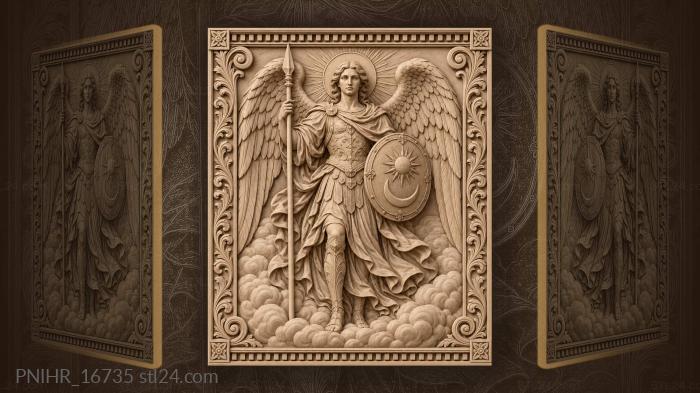 Angel holding spear and moon shield 3d STL model