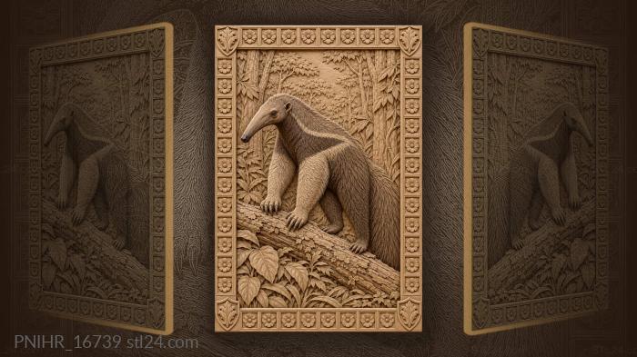 Anteater standing on a fallen log 3d STL model