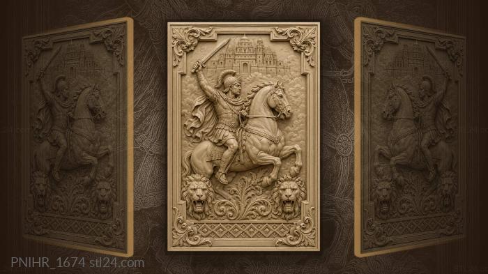 Lion heads below a rider with a sword 3d STL model