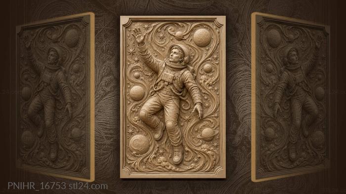 Cosmic astronaut among swirling planets 3d STL model
