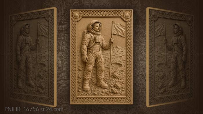 Astronaut on the moon with flag 3d STL model