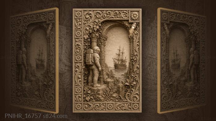 Astronaut among ancient ship and ruins 3d STL model