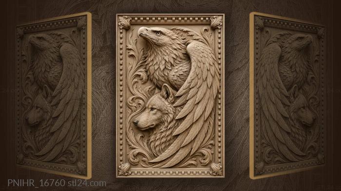 Eagle wing wrapped around a wolf 3d STL model