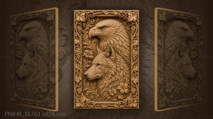 Eagle and wolf among grape leaves 3d STL model