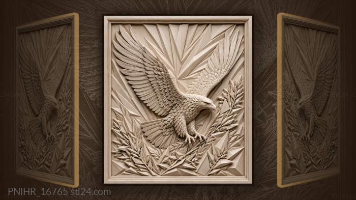 Geometric eagle in radiating sunbeams 3d STL model
