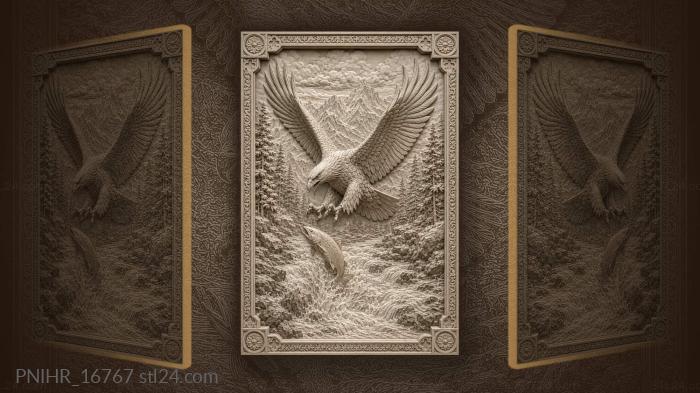Eagle striking at a leaping fish 3d STL model