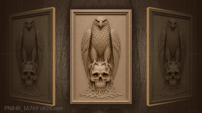 Drops fall from skull under eagle 3d STL model