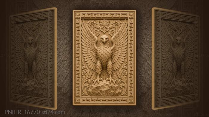 Eagle standing within a greek meander 3d STL model