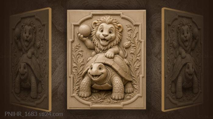 Turtle carries lion with ball 3d STL model